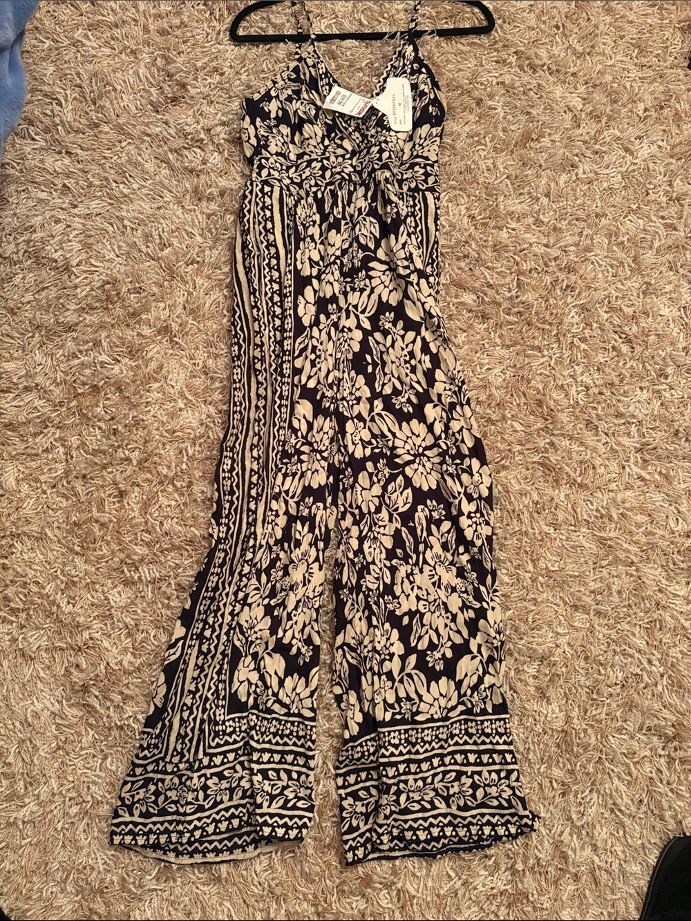 T.J.Maxx Black and Cream Floral Maxi Dress with Spaghetti Straps
